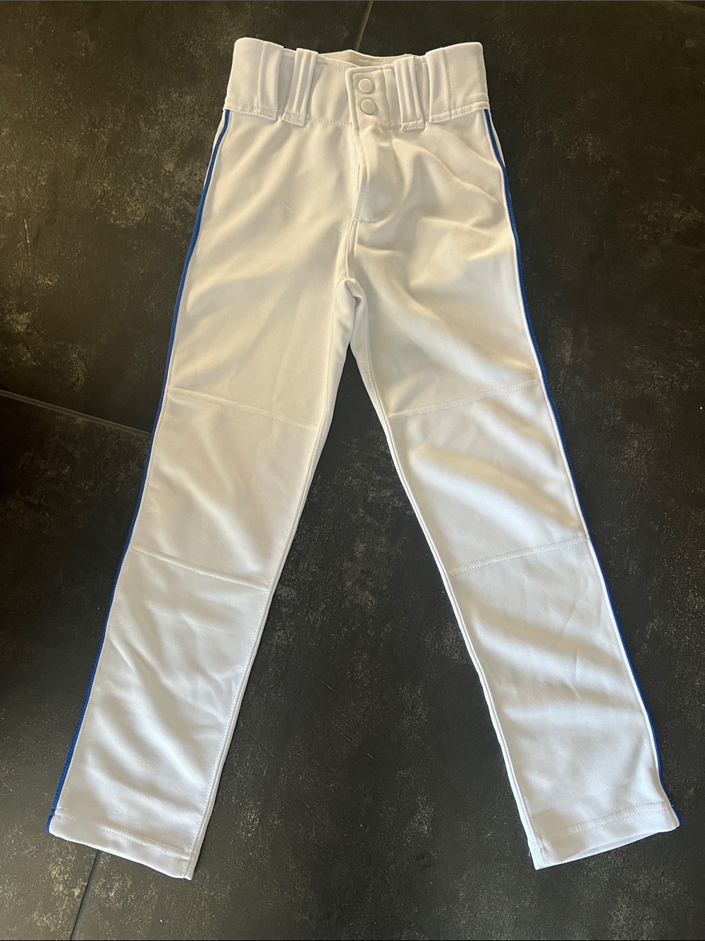 Kids White Athletic Pants with Blue Side Stripe